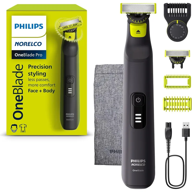 PHILIPS - Afeitadora Rasuradora Philips OneBlade Pro 360 Cara + Cuerpo de 14 medidas con estuche
