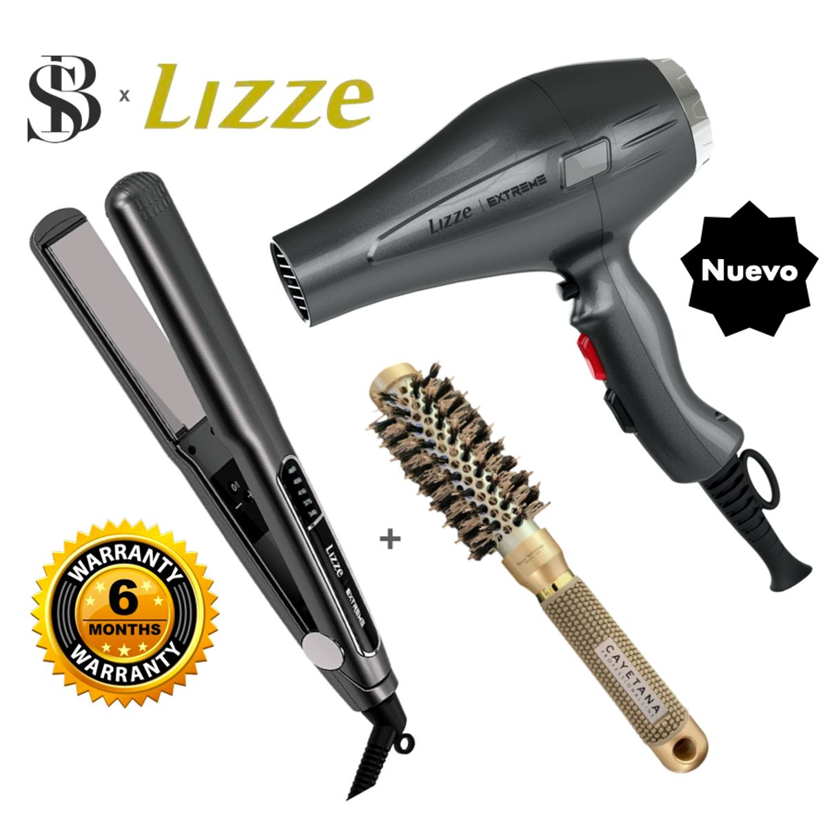 LIZZE - PLANCHA 480F Y SECADORA 2400W CABELLO LIZZE EXTREME + C MIXTO CAYETANA