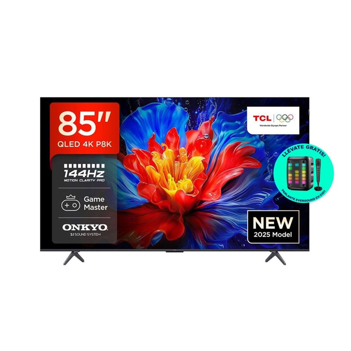 TCL - TELEVISOR SMART TCL QLED 85 85P8K ULTRAHD 4K GOOGLE TV + PARLANTE EVERSOUND EV-5301 DE REGALO