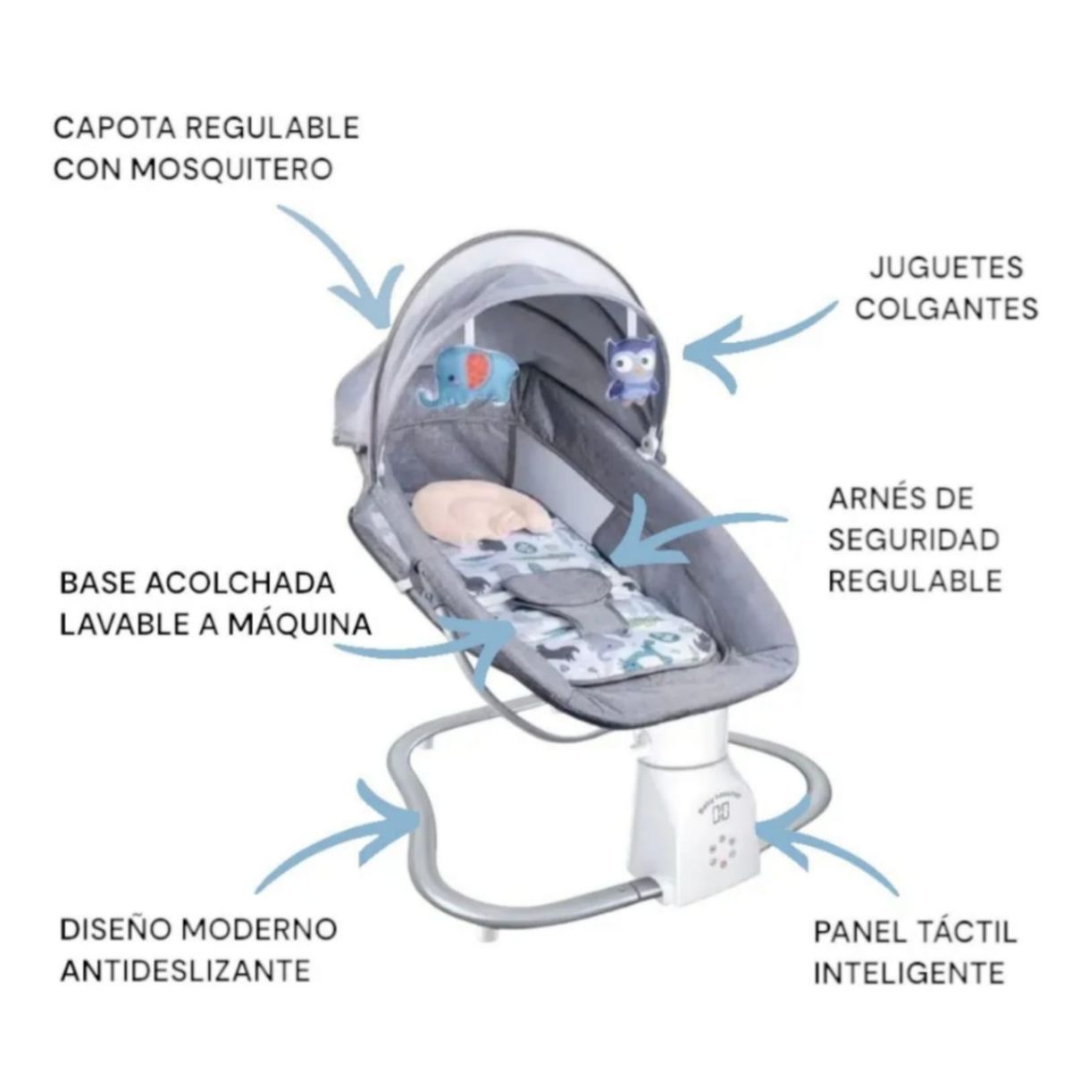 GENERICO - Silla Mecedora a control remoto para bebe GRIS