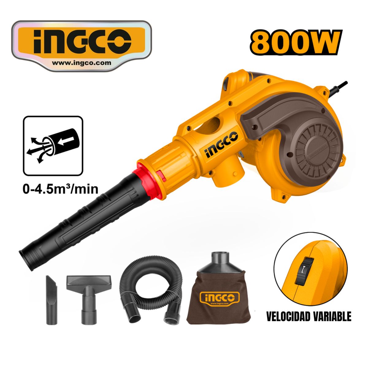 INGCO TOOLS - AB8038 SOPLADORA ASPIRADORA 800W + ACCESORIOS