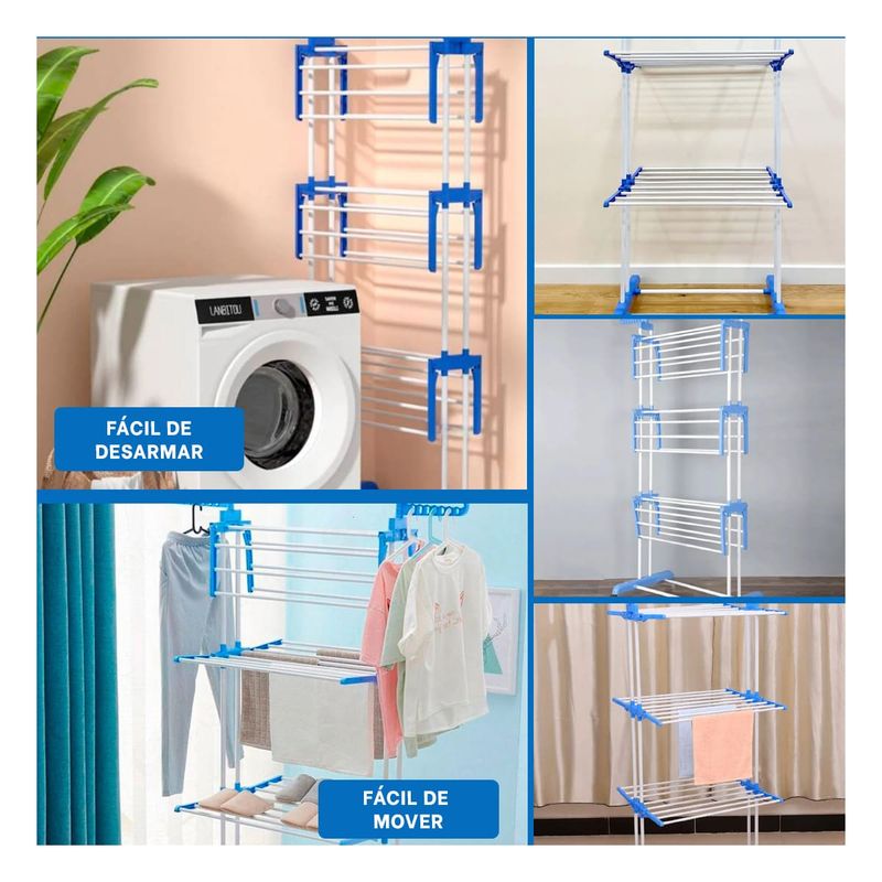 GENERICO - Tendedero de Ropa Plegable 3 Niveles en Color Celeste