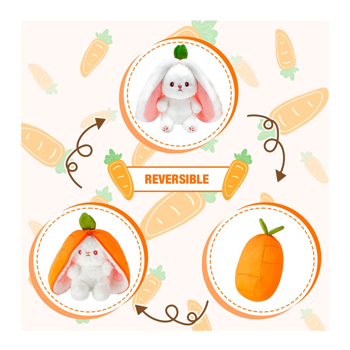 GENERICO - Peluche Conejo Reversible Zanahoria 35cm Ccremallera- Bunny