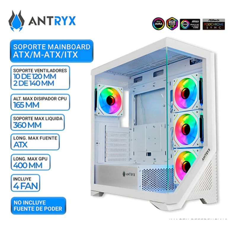 ANTRYX - CASE ANTRYX FX-650 WHITE FAN x4 ARGB VTEMPLADO