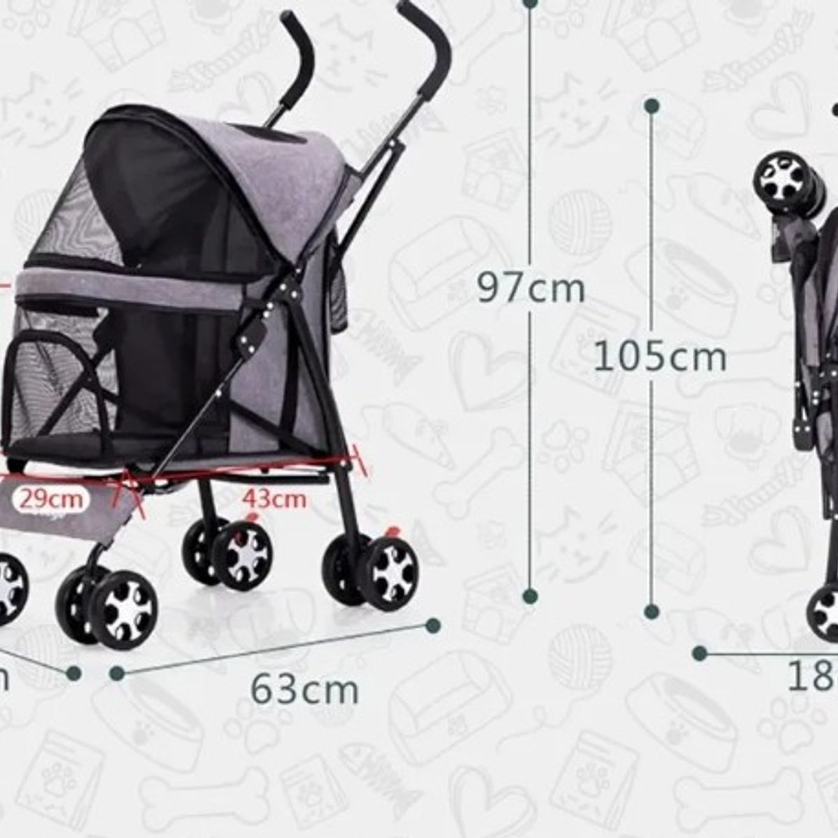 GENERICO - COCHE PLEGABLE PARA MASCOTAS