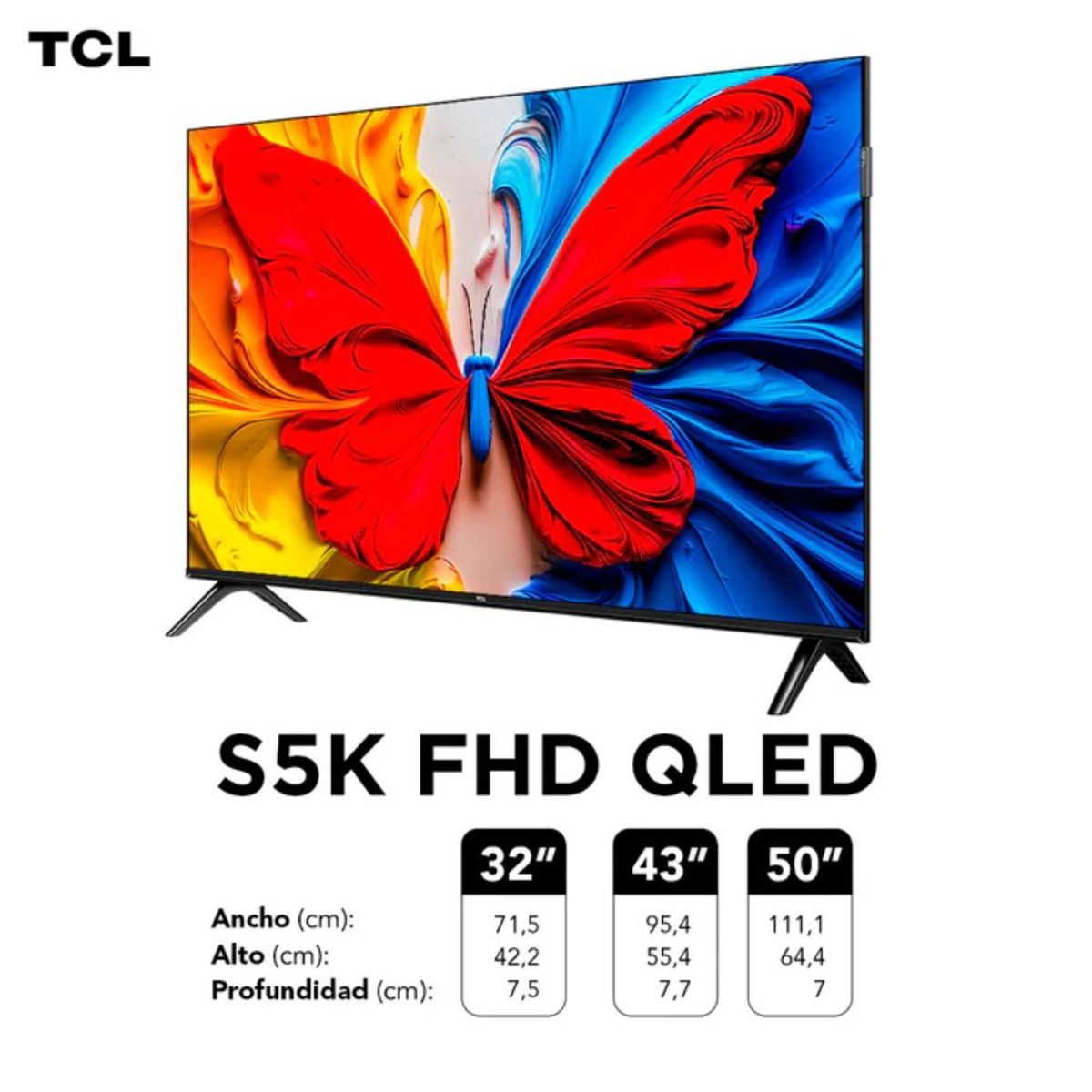 TCL - Televisor TCL QLED 32" Full HD Smart TV 32S5K- NUEVO 2025
