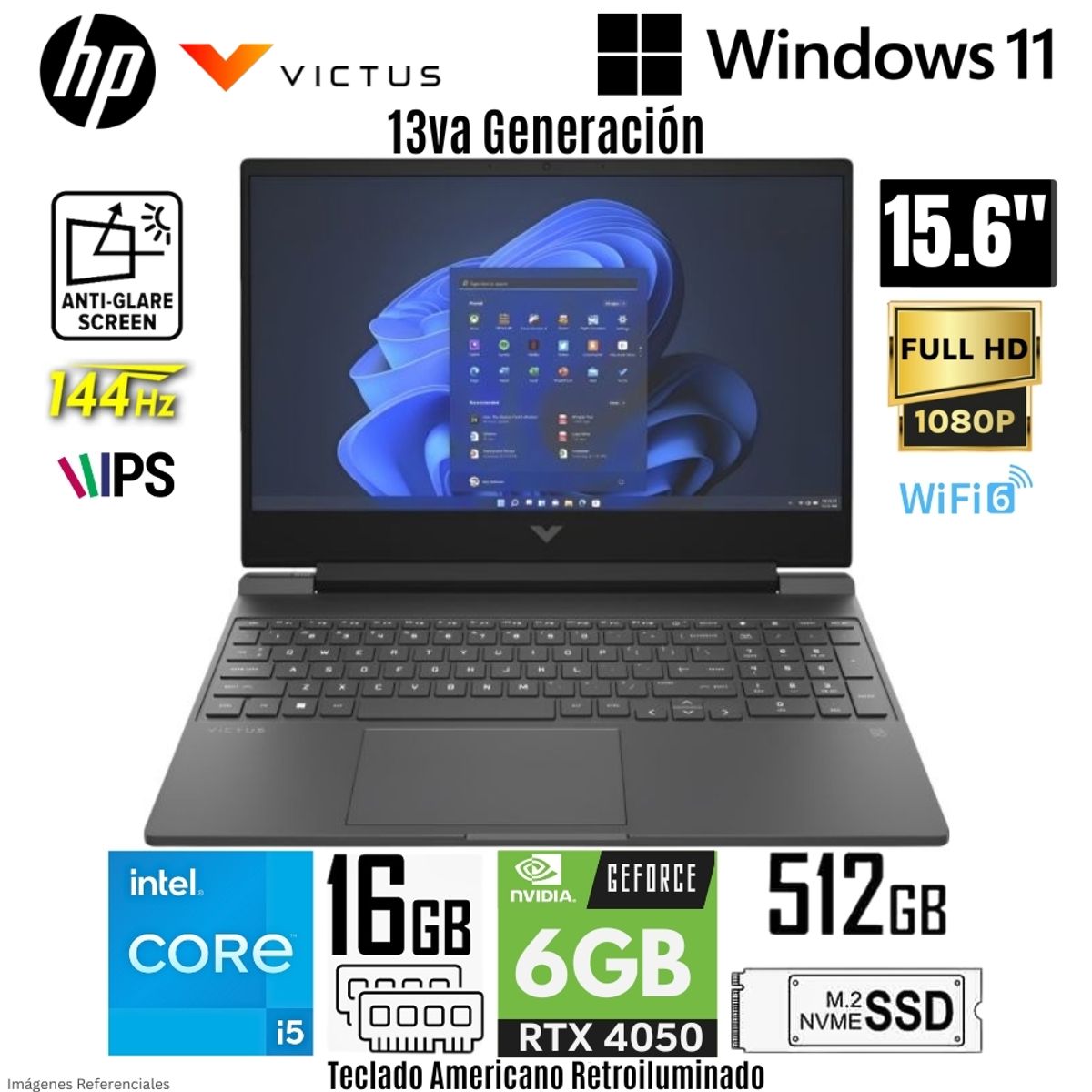 HP - Laptop Gamer HP Victus 15-FA2701WM Intel Core i5-13420H 16GB RAM 512GB SSD RTX 4050-6GB 15.6"  FHD