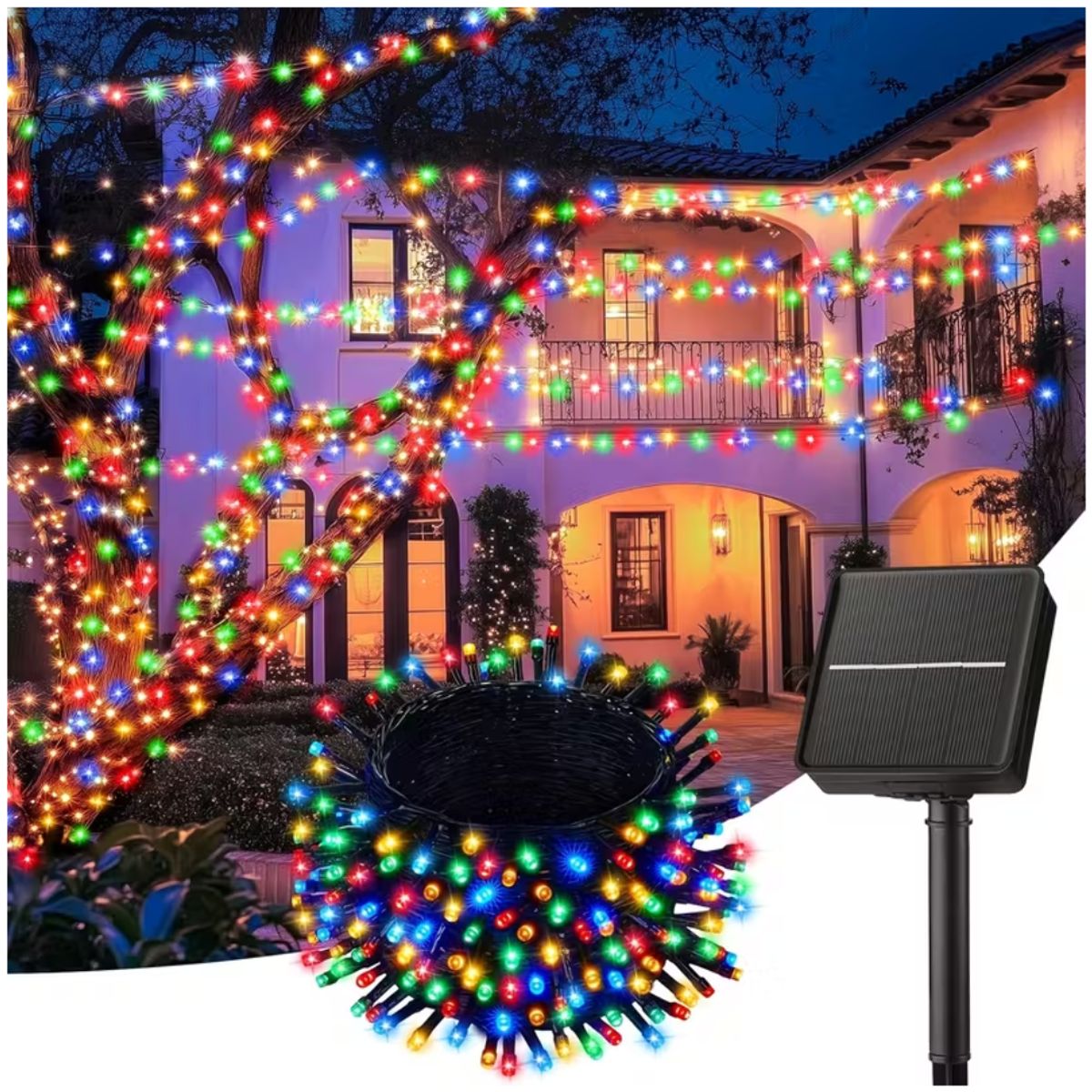 INSPIRA MARKET - Tira de 300 Luces LED Navideñas Multicolor con Panel Solar