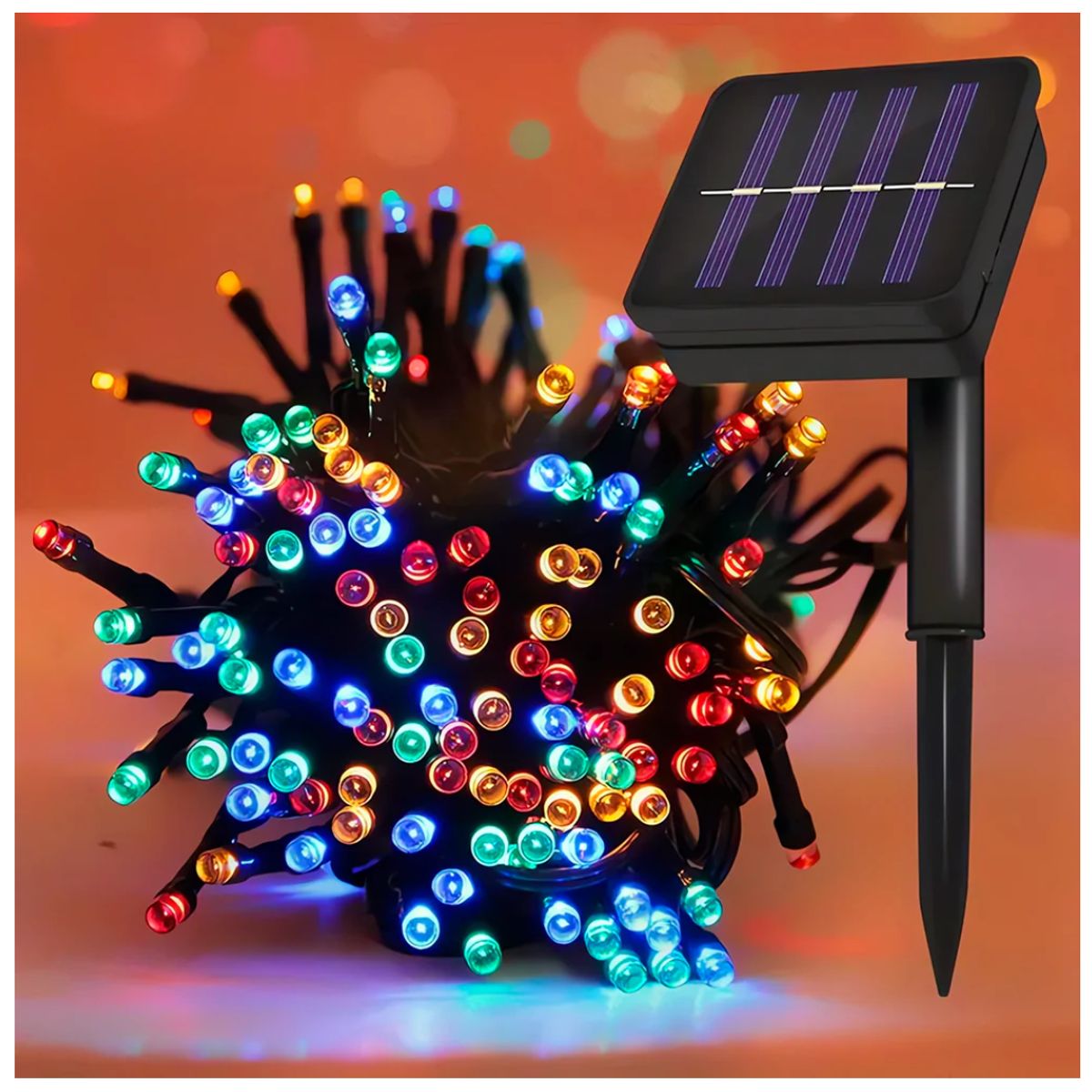 INSPIRA MARKET - Tira de 300 Luces LED Navideñas Multicolor con Panel Solar