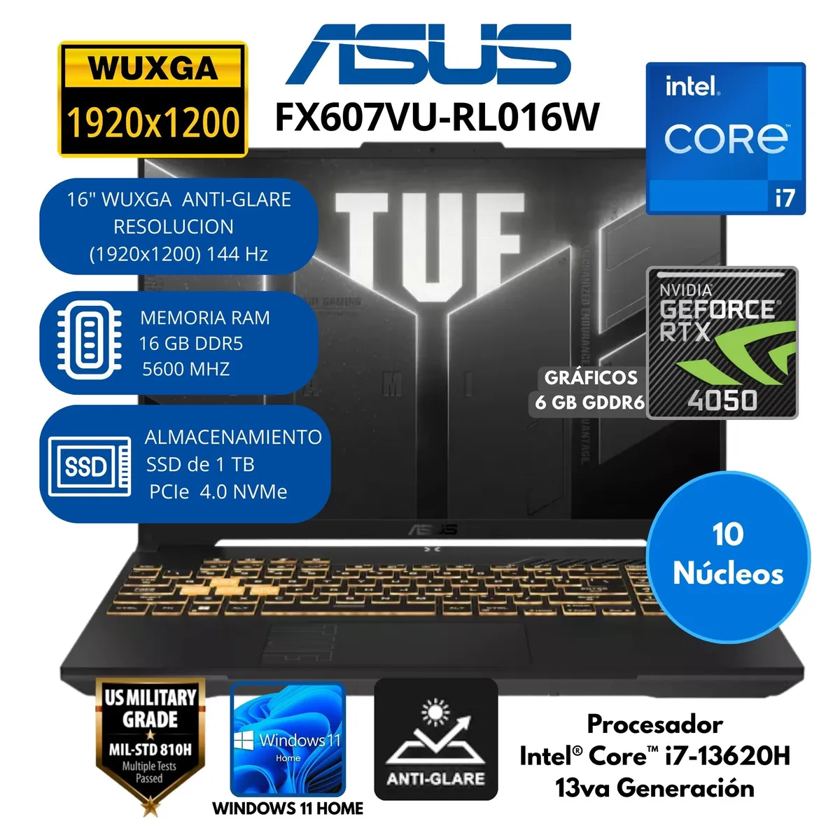 ASUS - Laptop ASUS TUF Intel Core i7 (FX607VU-RL016W) RAM 16 GB SSD 1 TB 16" WUXGA Windows 11