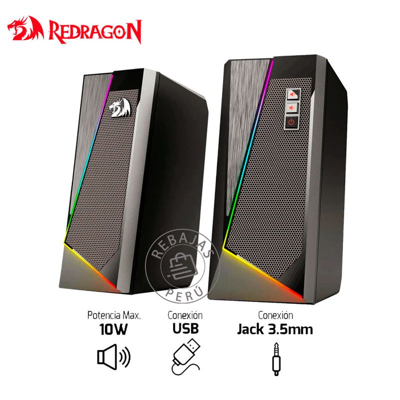 REDRAGON - Altavoces Redragon ANVIL GS520 BLACK 10W RGB Stereo 2.0 Cableados