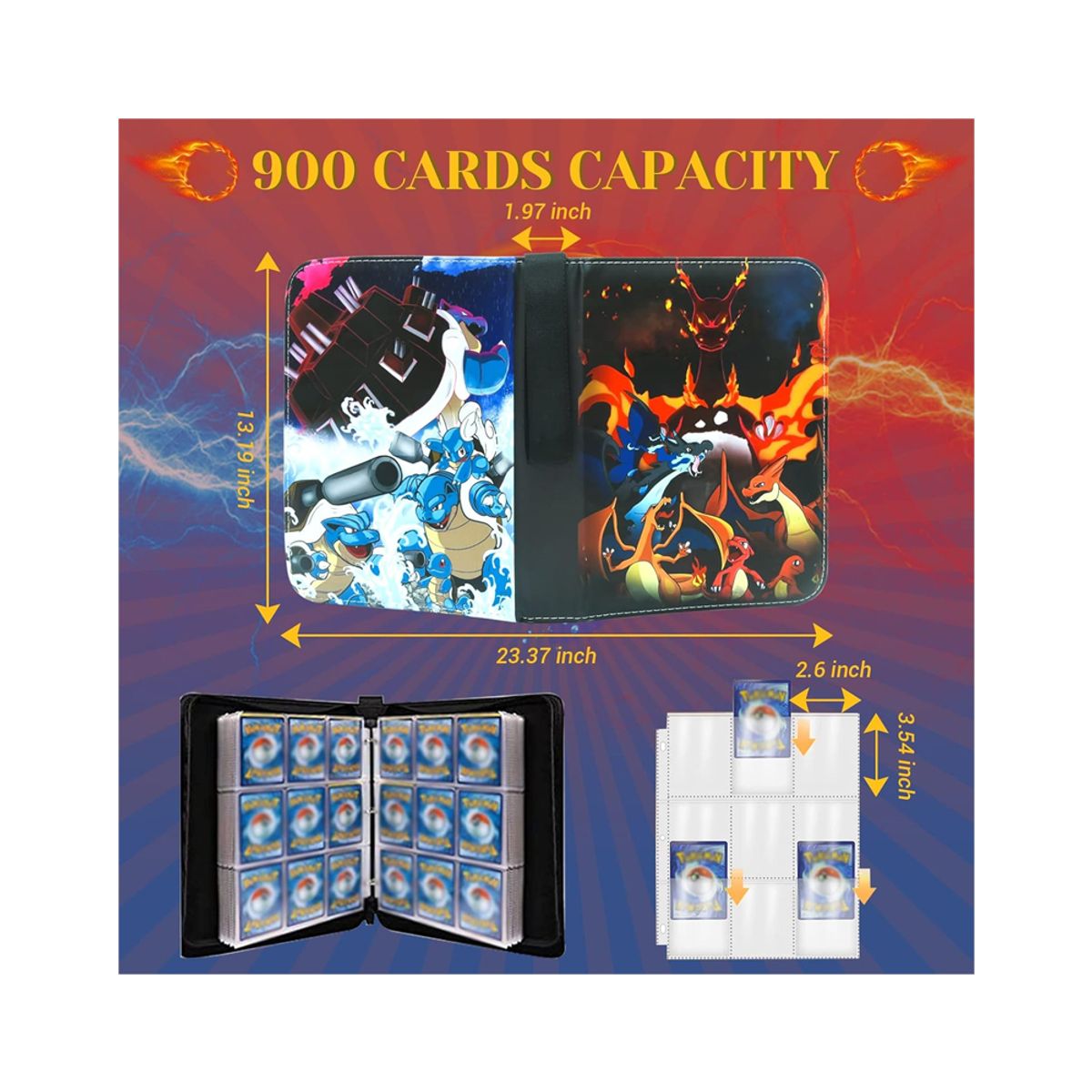 GENERICO - Folder 9 Pocket 900 Cartas Blastoise Charizard