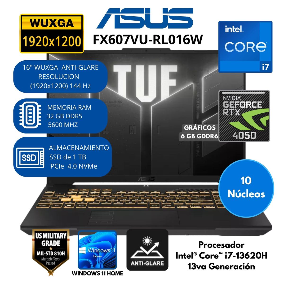 ASUS - Laptop ASUS TUF Intel Core i7 (FX607VU-RL016W) RAM 32 GB SSD 1 TB 16" WUXGA Windows 11