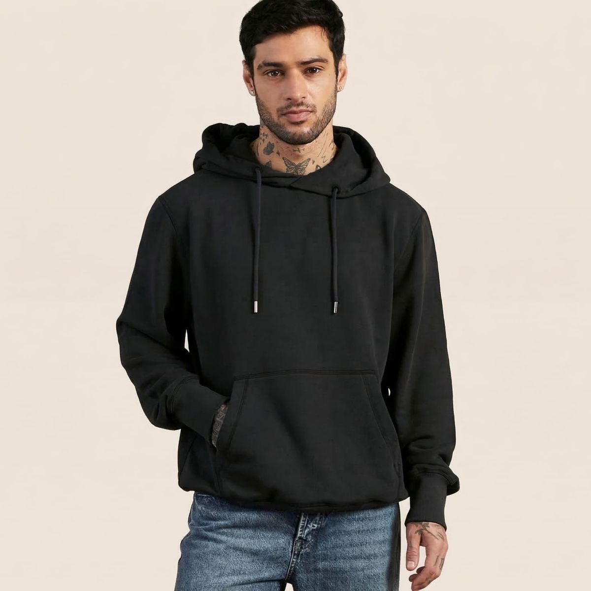 DROP THE LABEL - Hoodie Negro Hombre 100% Algodón Peruano