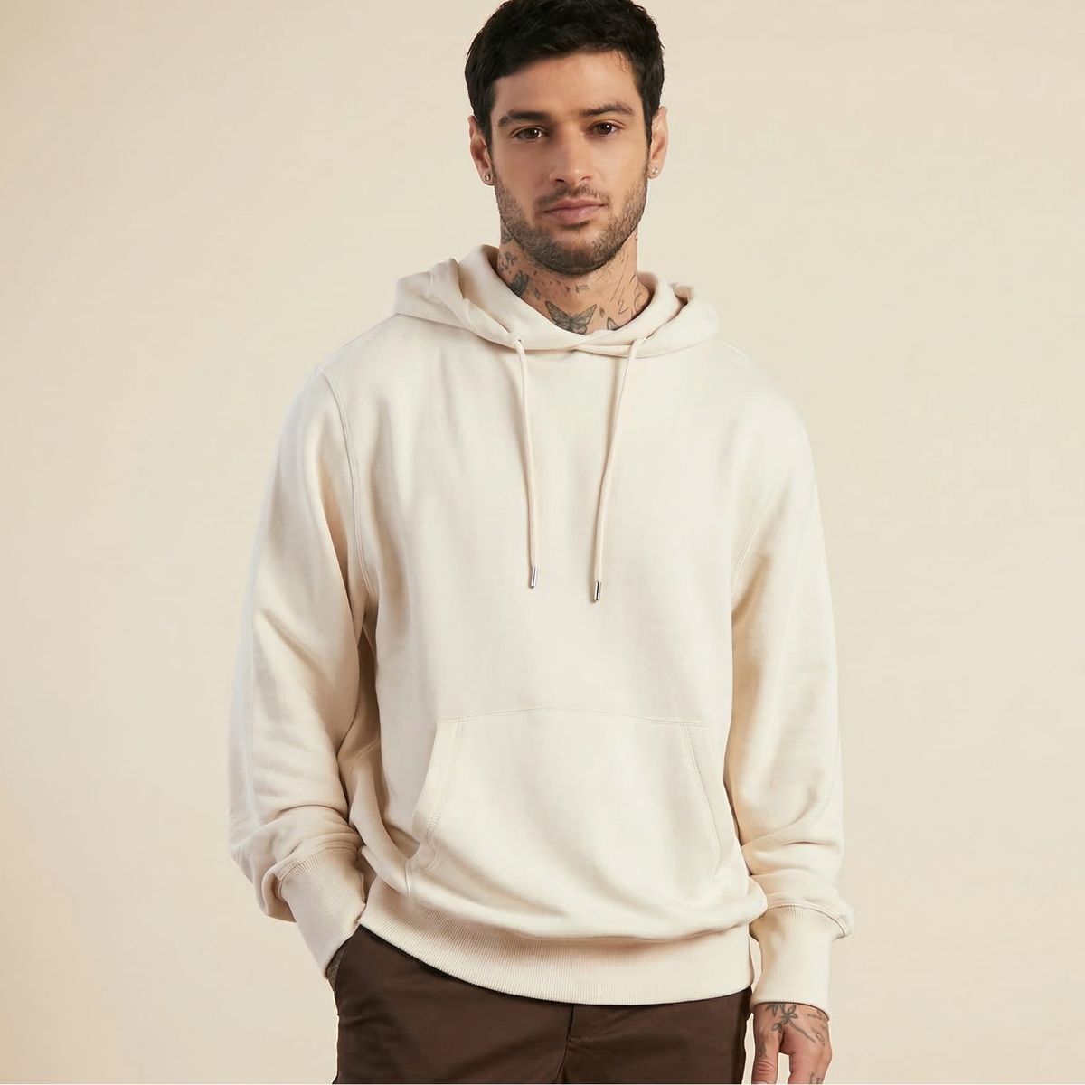 DROP THE LABEL - Hoodie Blanco Hombre 100% Algodón Peruano