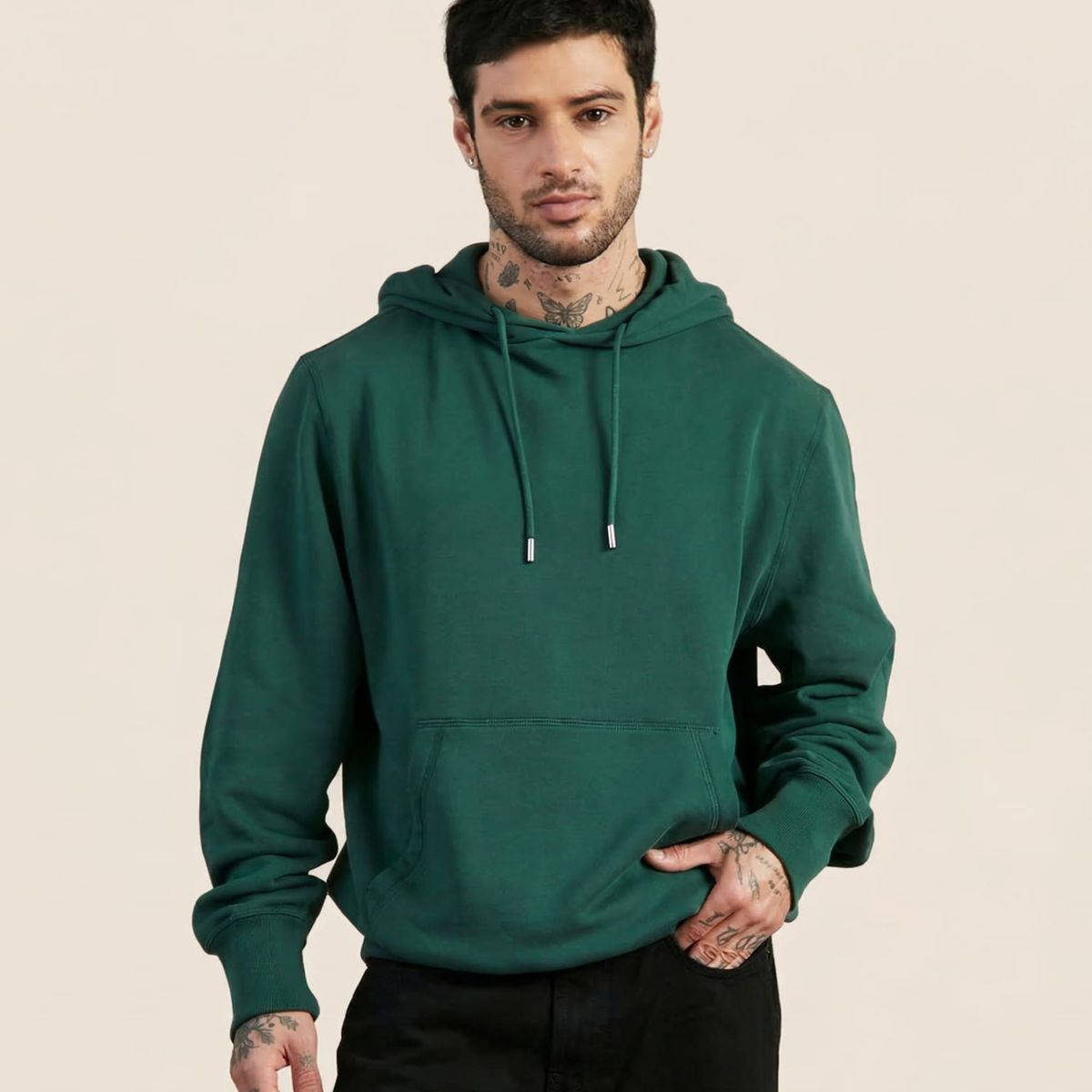 DROP THE LABEL - Polera Hoodie Verde Hombre 100% Algodón Peruano