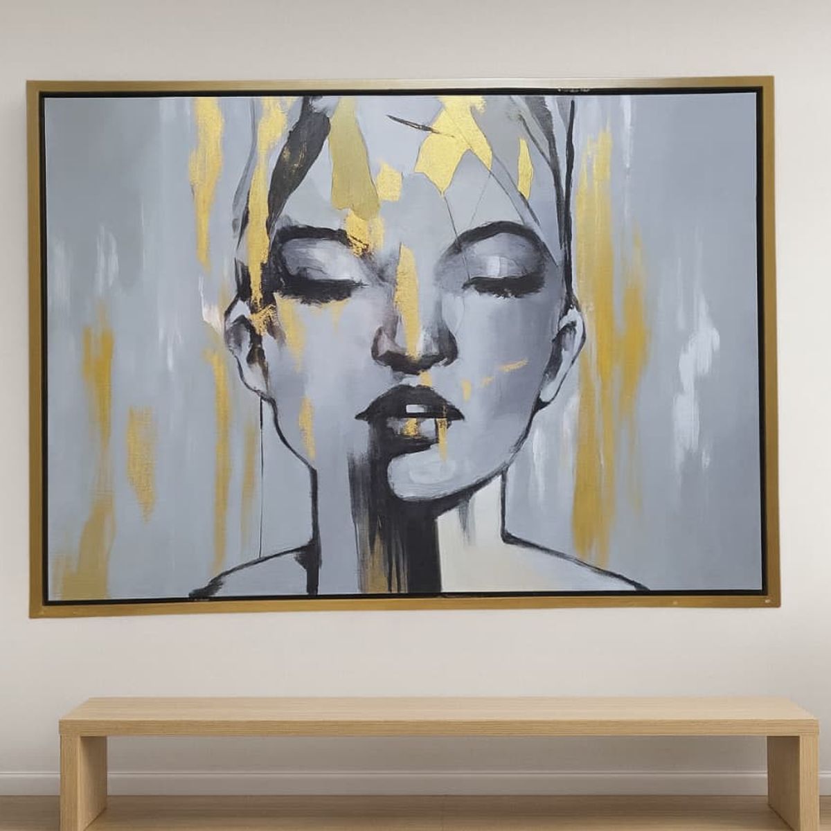 GENERICO - Cuadro Decorativo Rostro Femenino Dorado 104x144 mt