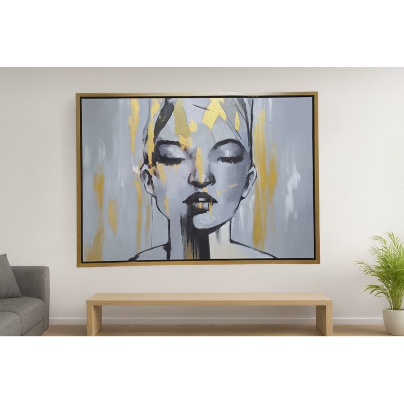 GENERICO - Cuadro Decorativo Rostro Femenino Dorado 104x144 mt