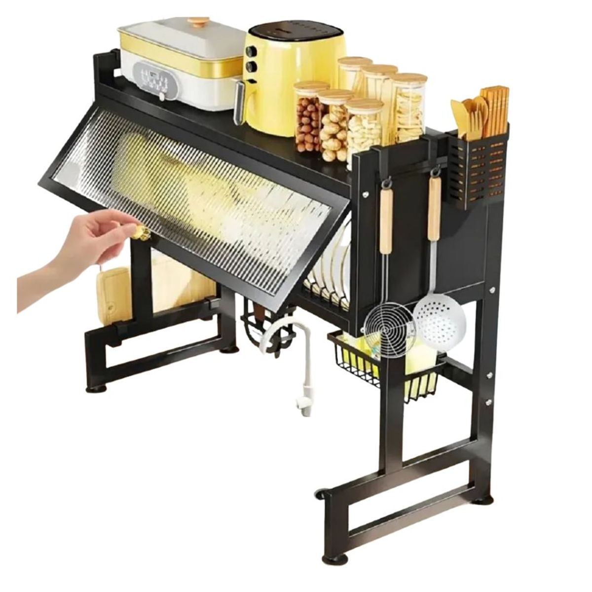 GENERICO - ORGANIZADOR Y ESCURRIDOR DE PLATOS DE ACERO INOXIDABLE CON TAPA 84CM