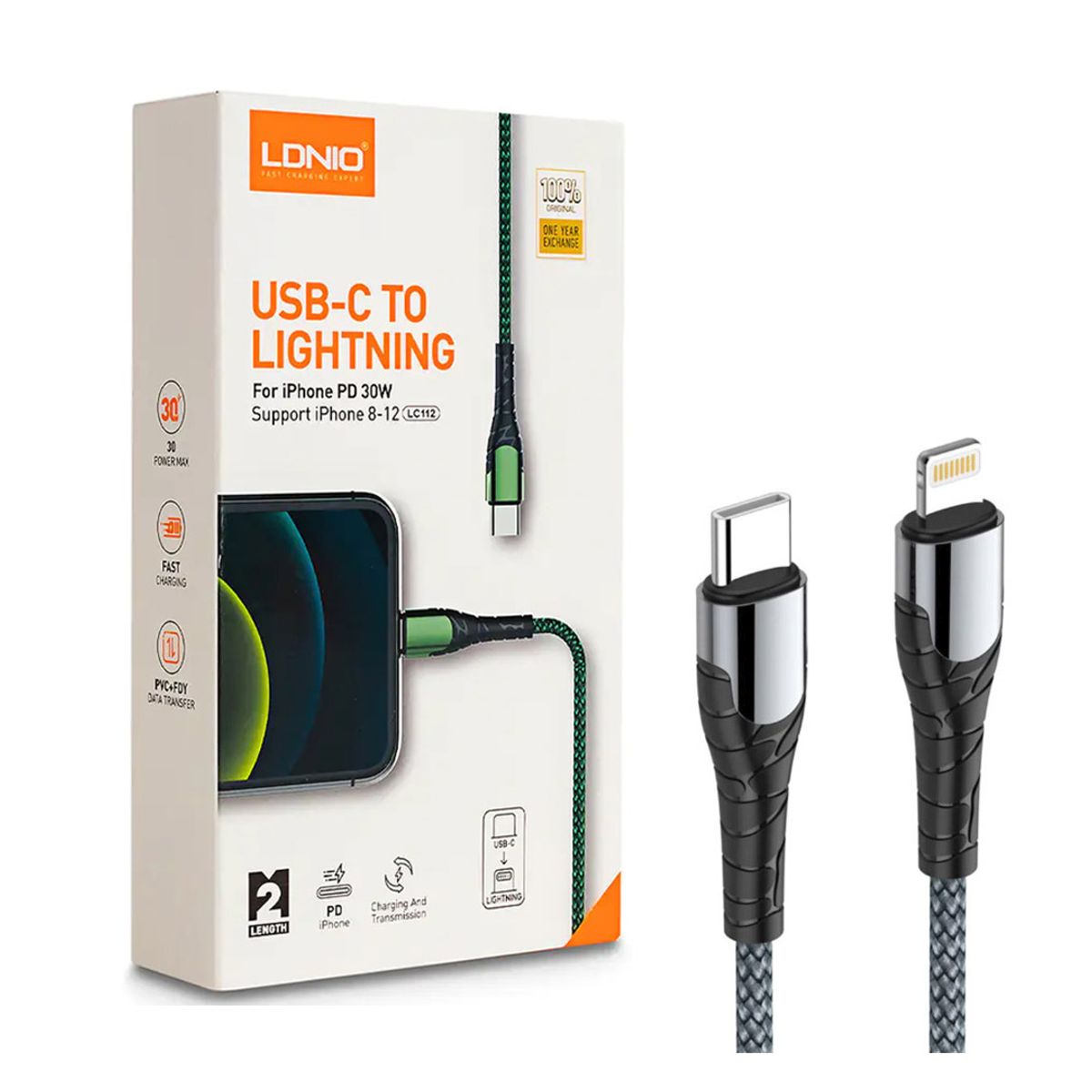 LDNIO - CABLE USB-C A LIGHTNING PARA IPHONE 13 13 PRO MAX DE 2MT