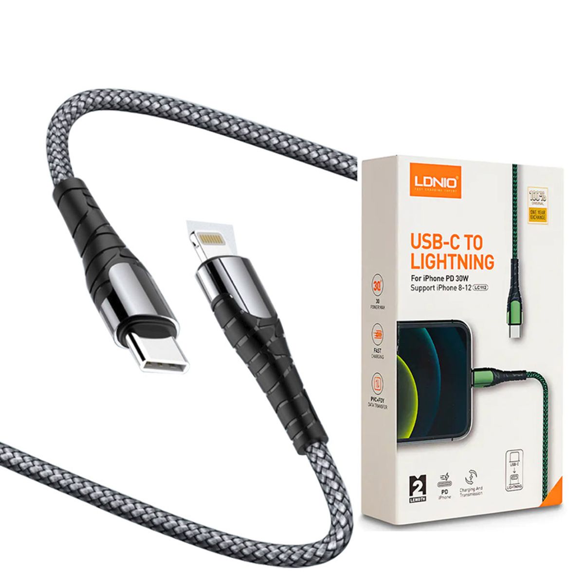 LDNIO - CABLE USB-C A LIGHTNING PARA IPHONE 13 13 PRO MAX DE 2MT