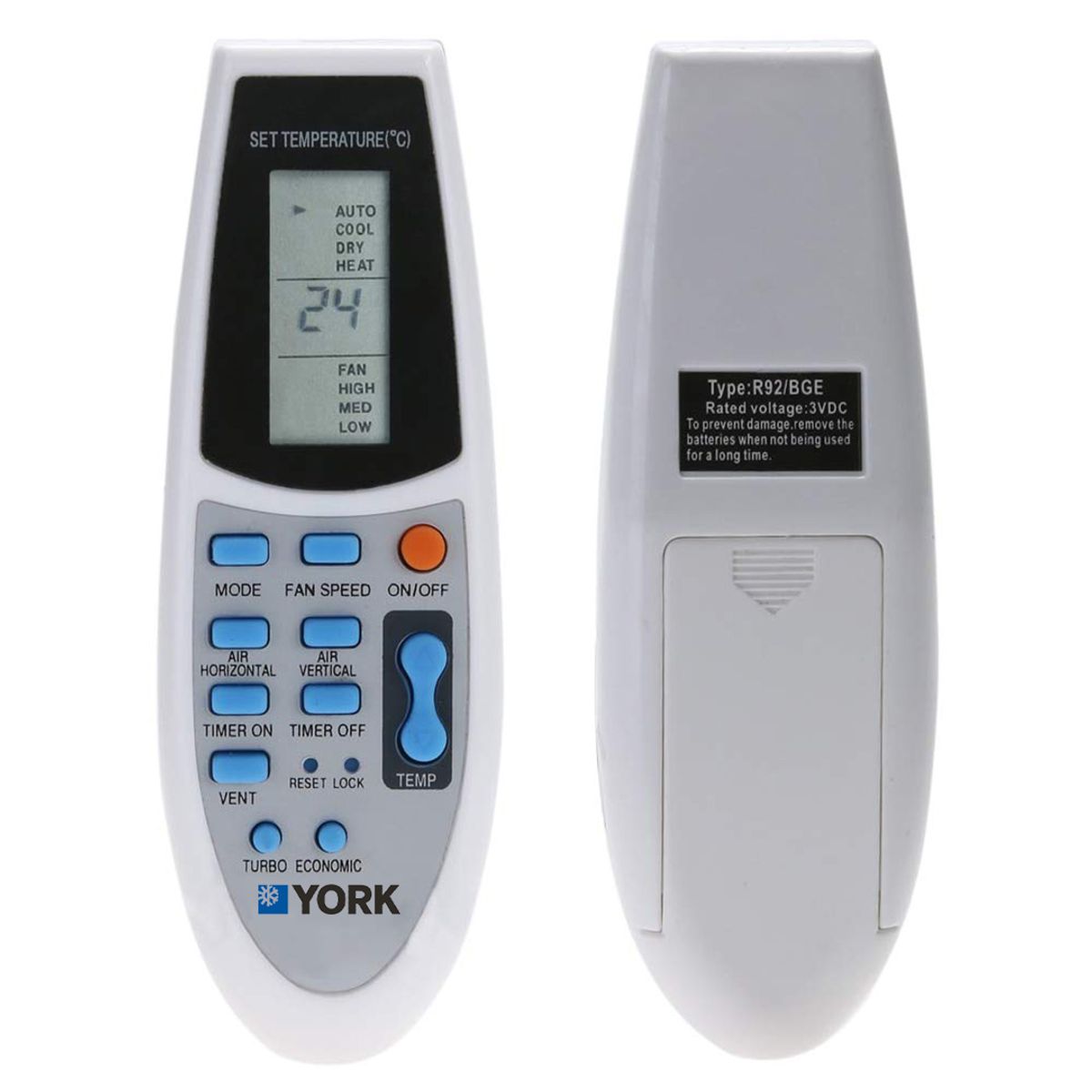 GENERICO - Control remoto R91BGE R92BGE para Aire Acondicionado York