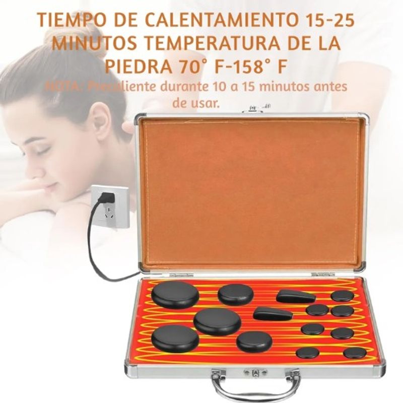 OEM - Kit Piedras Volcánicas Calientes con Maletín Eléctrico 16 Pzs Spa
