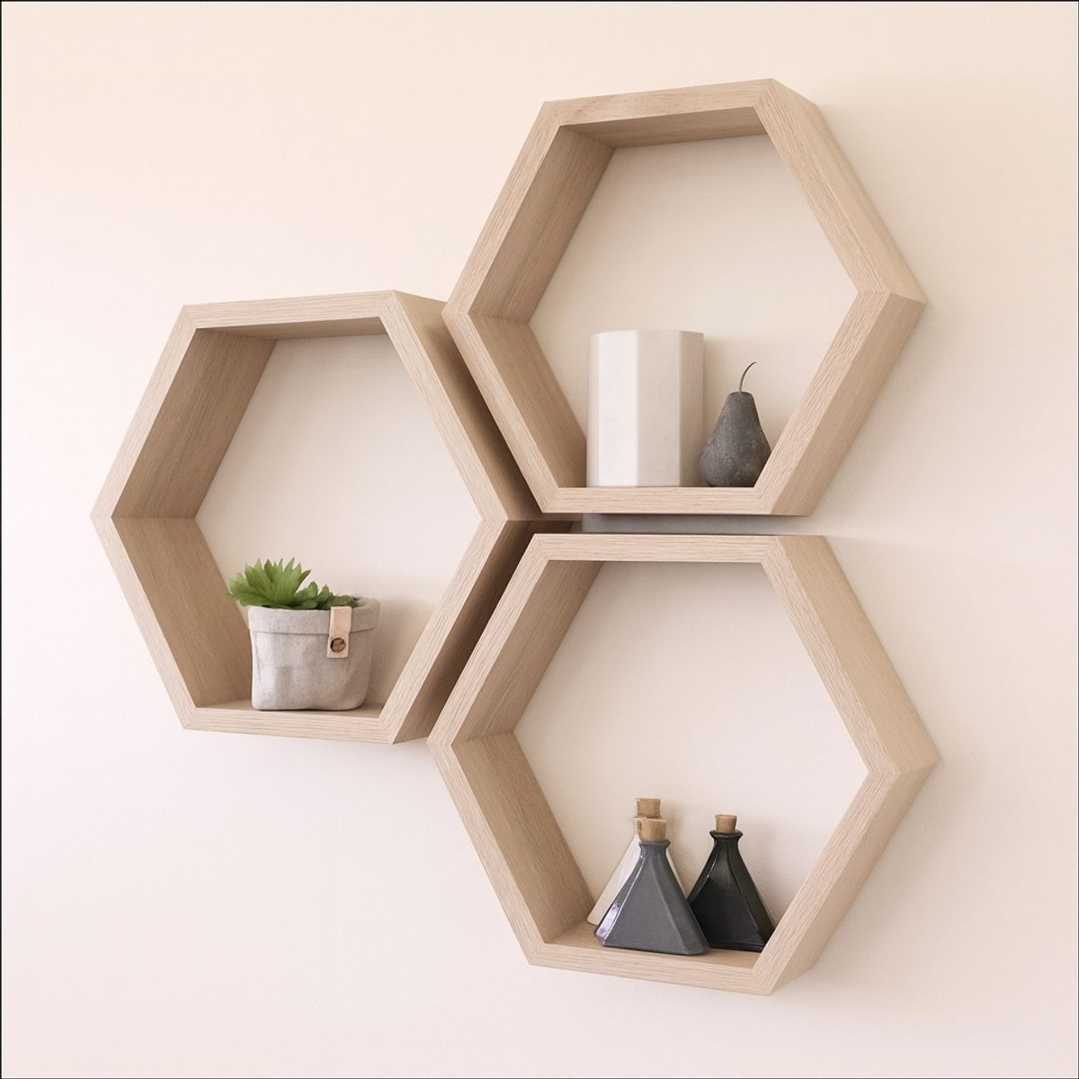 NACIONAL - Repisa Hexagonal Flotante Pack x 3UND Iguales - FAMUZE