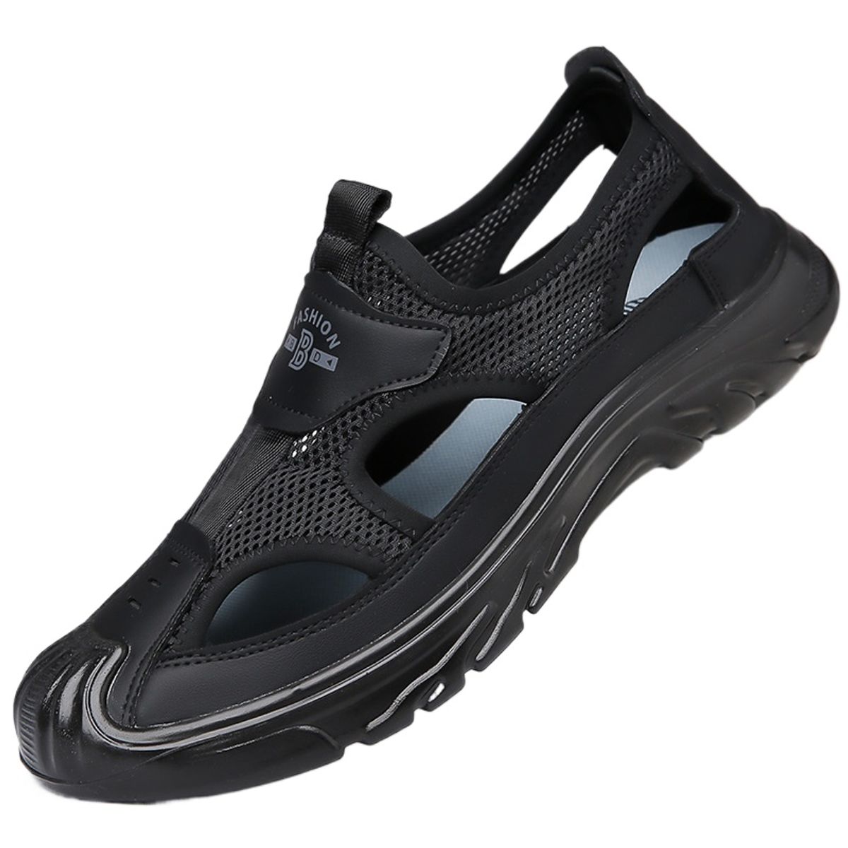 TIOZONEY - Sandalias caladas para hombre-Negro