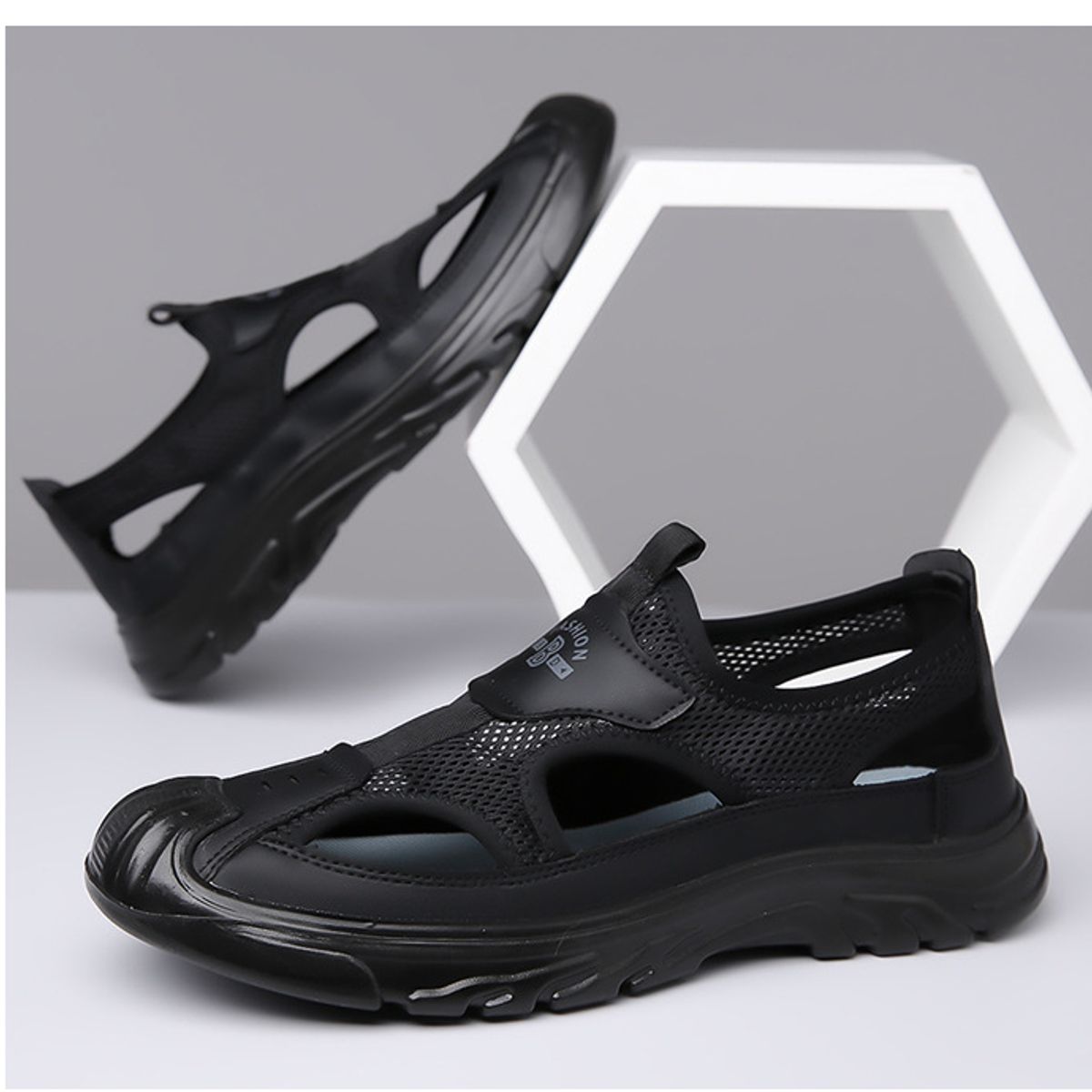 TIOZONEY - Sandalias caladas para hombre-Negro