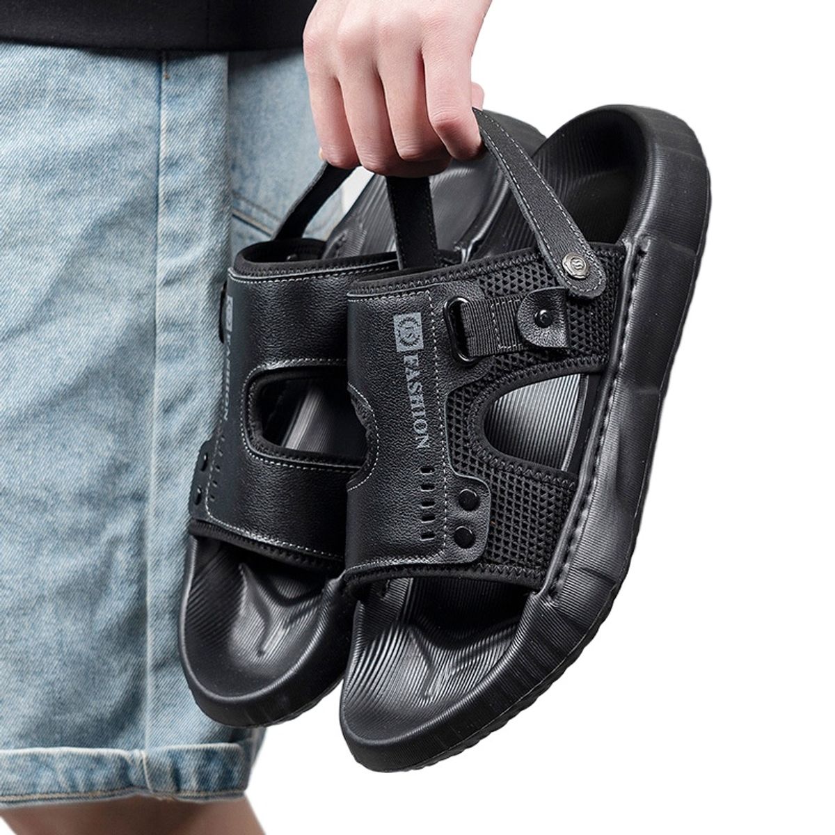 TIOZONEY - Sandalias abiertas para hombre-Negro