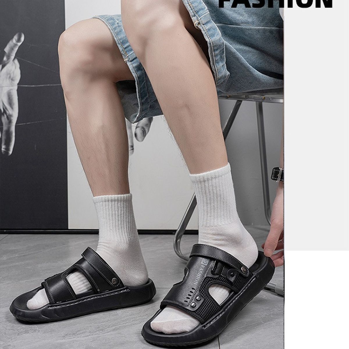 TIOZONEY - Sandalias abiertas para hombre-Negro