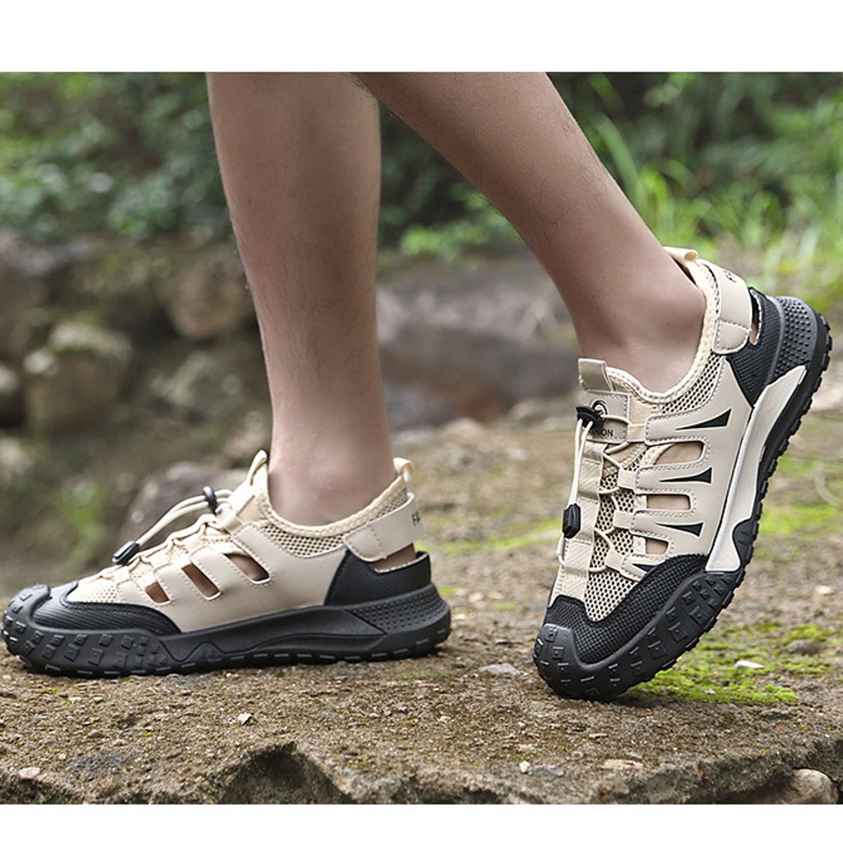 TIOZONEY - Sandalias caladas para hombre-Blanco