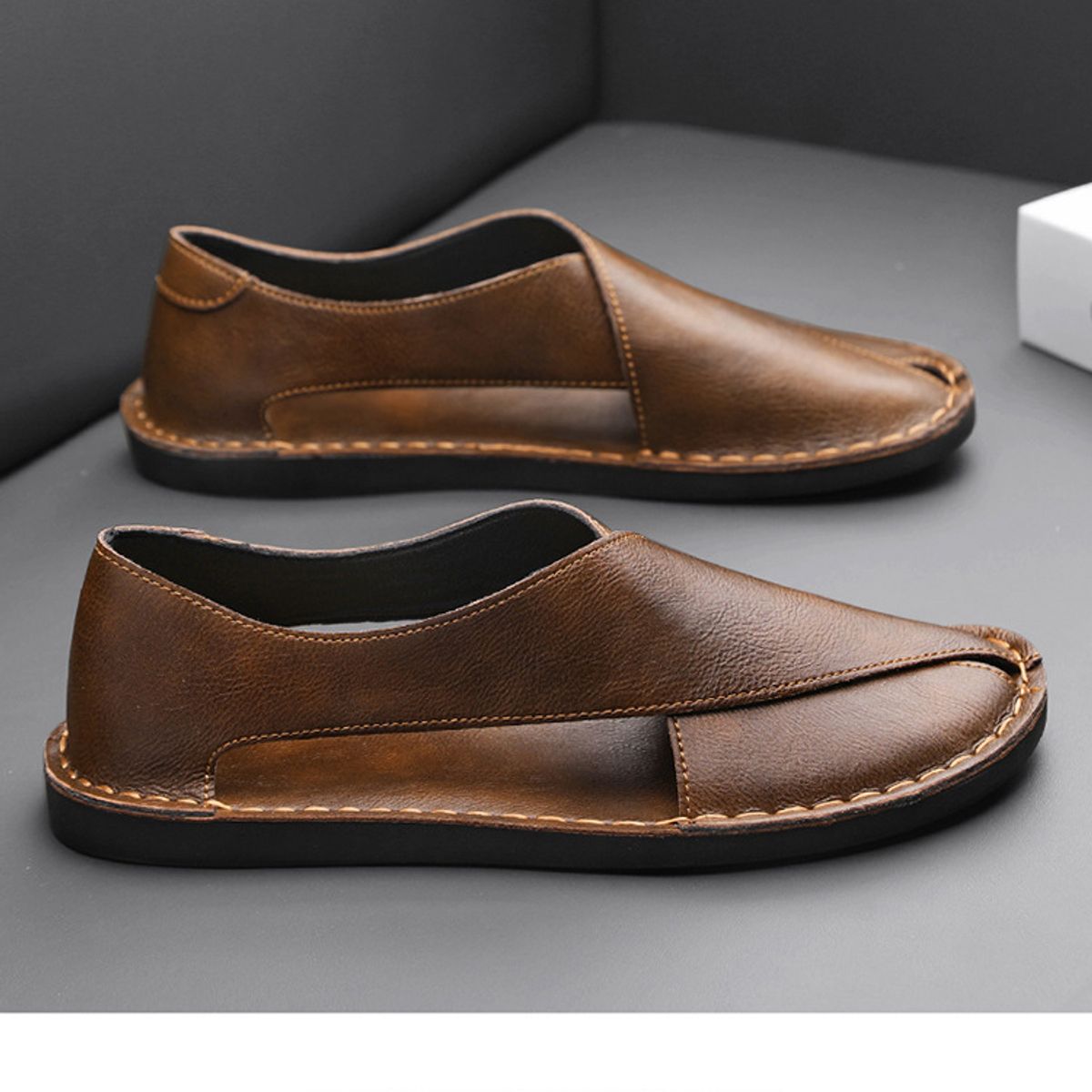 TIOZONEY - Sandalias caladas para hombre-Marrón