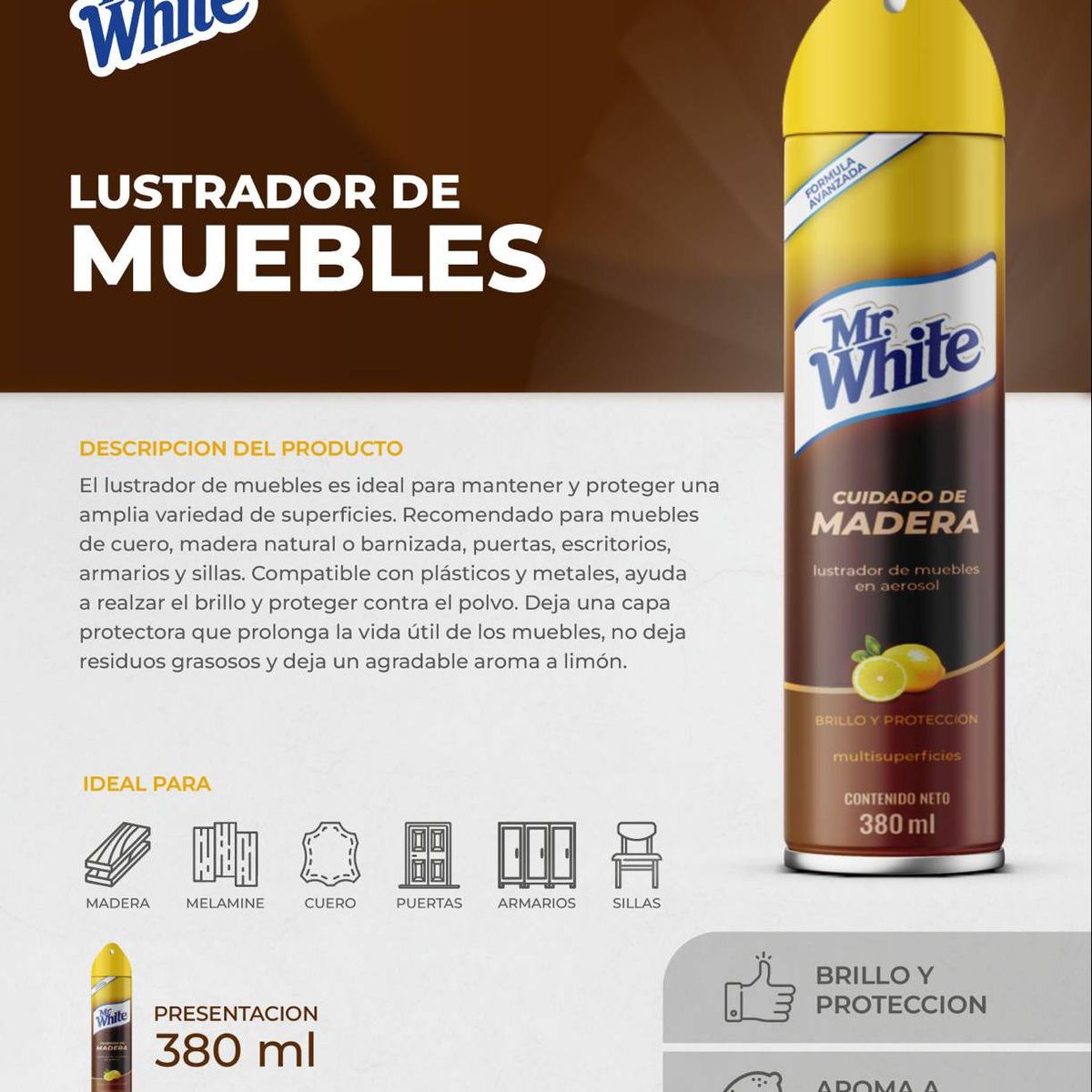 WHITE - Limpiador de Madera Pack x 3Un.  Mr White Spray Espuma 380ml