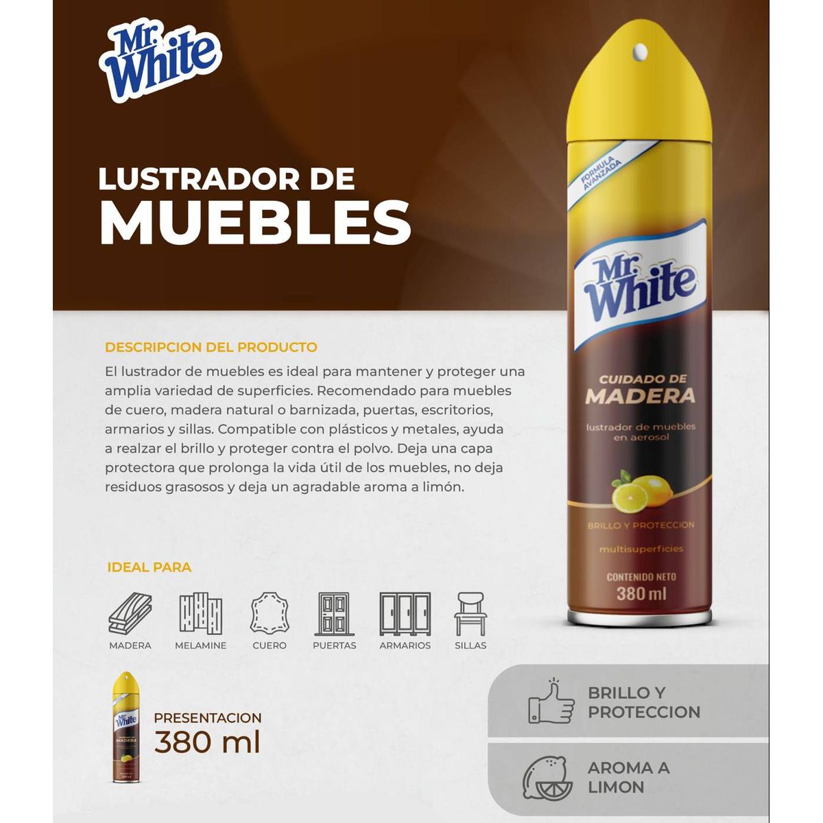 WHITE - Limpiador de Madera Pack x 3Un.  Mr White Spray Espuma 380ml