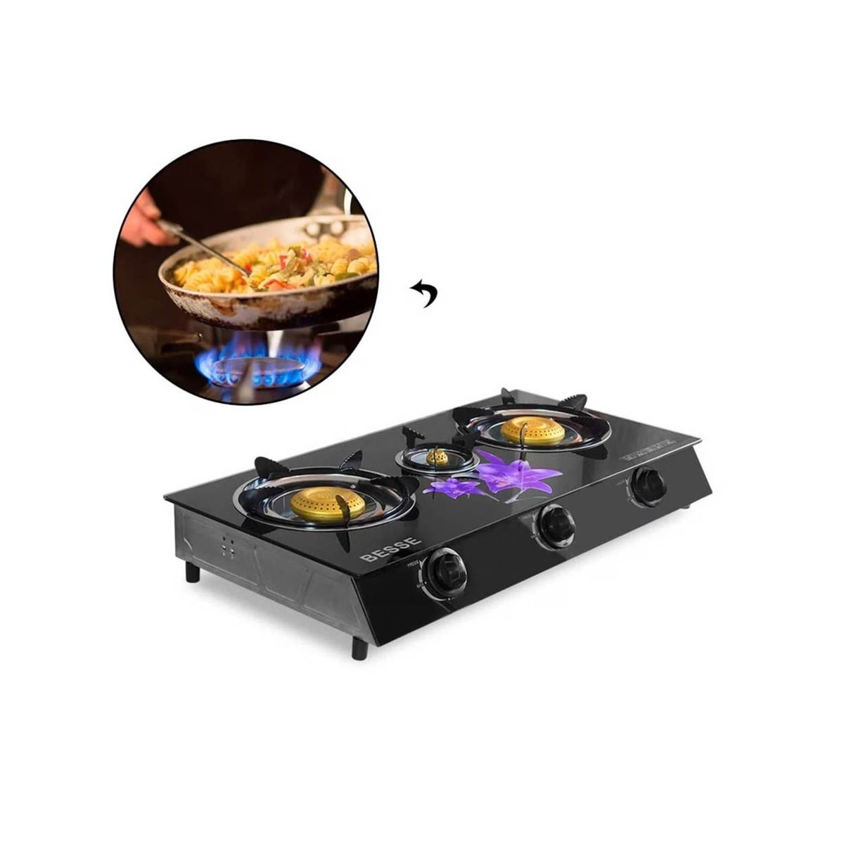 GENERICO - Cocina de mesa a Gas de 3 Hornillas vitrocerámico.