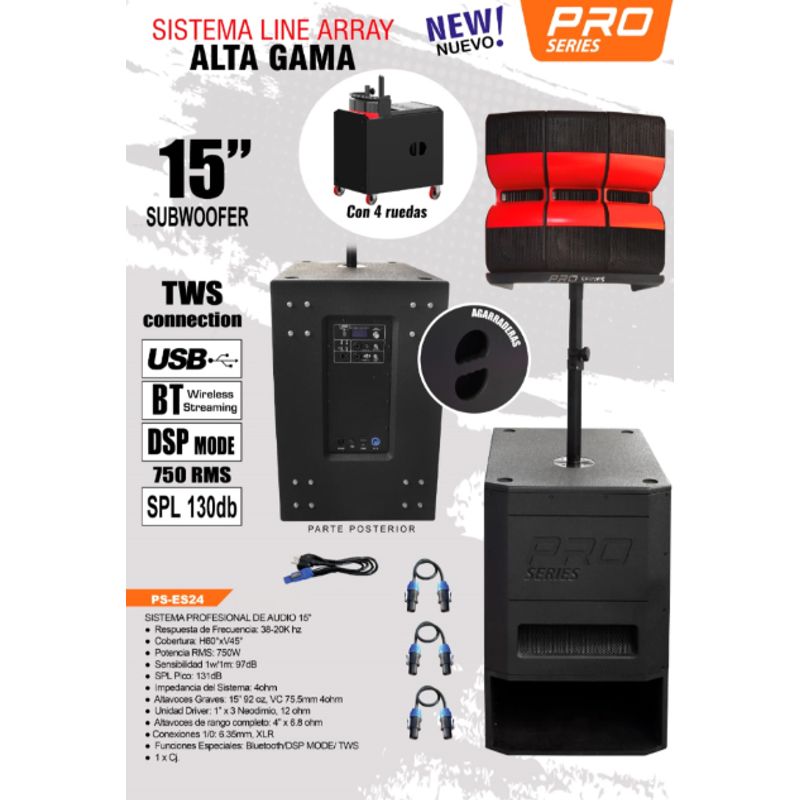 PRO - Kit Parlante Activo de 15″ con torre array de 4″ 8000W MAX PS-ES24