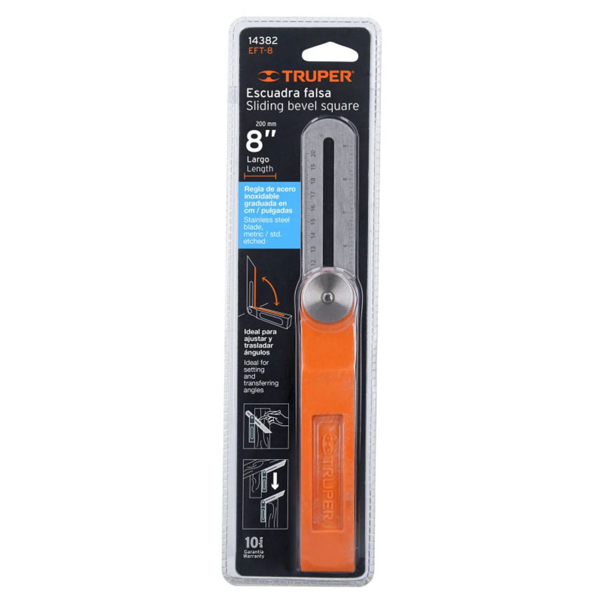 TRUPER - Escuadra falsa dacero inoxidable 19cm  8 con mango de ABS - 14382