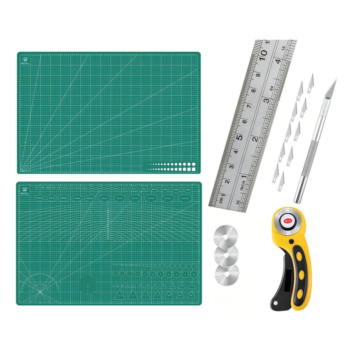 GENERICO - Base de Corte A1 + Bisturí + Regla 60cm + Cuchilla Rotativo