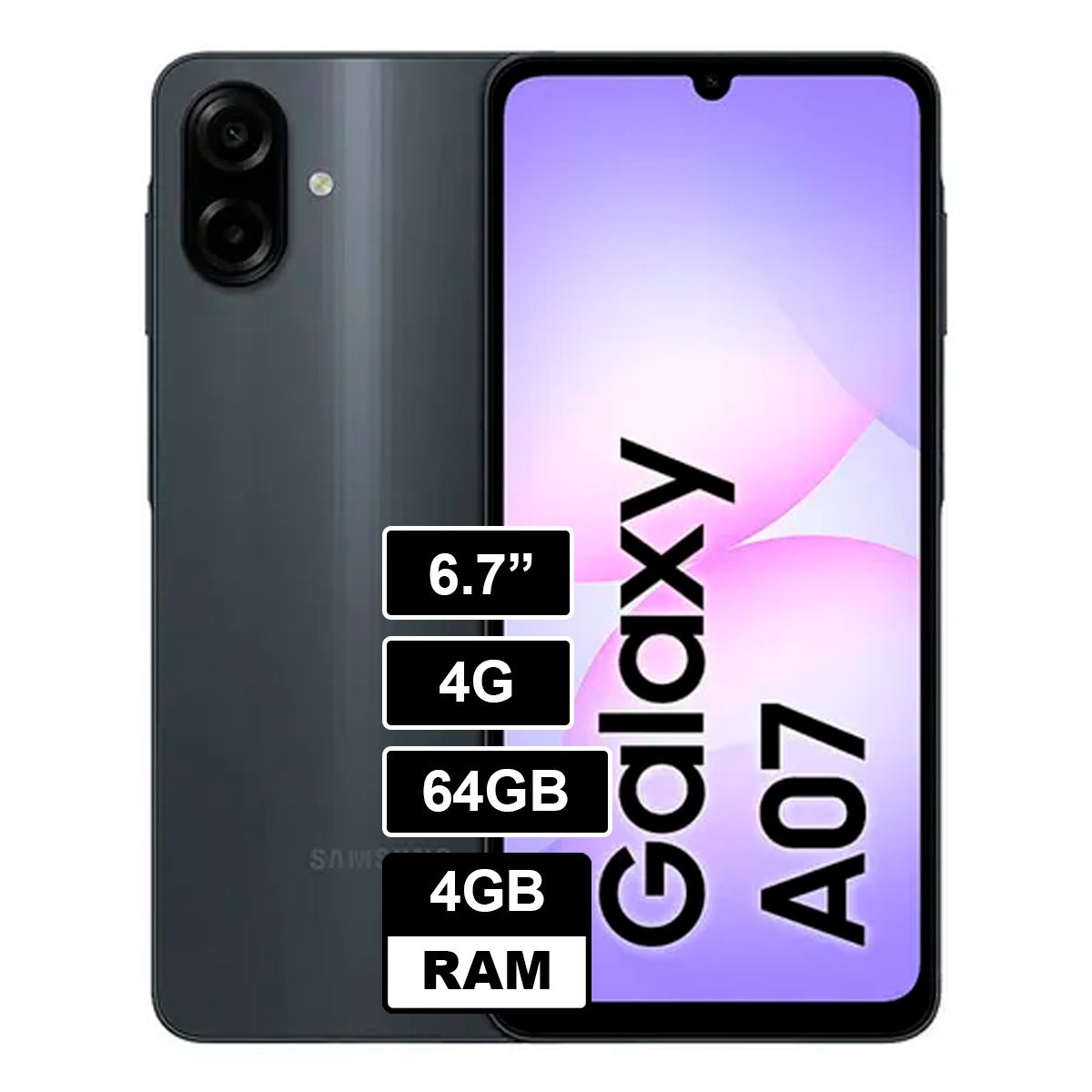 SAMSUNG - Galaxy A07 67 4GB RAM 64GB cámara principal 50MP + 2MP frontal 8MP black