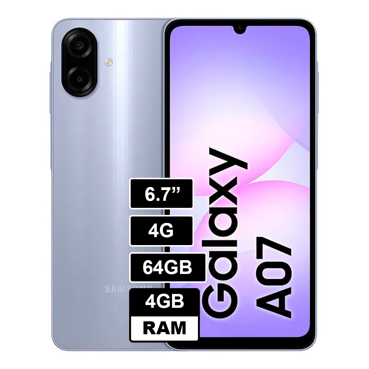 SAMSUNG - Galaxy A07 67 4GB RAM 64GB cámara principal 50MP + 2MP frontal 8MP Violeta
