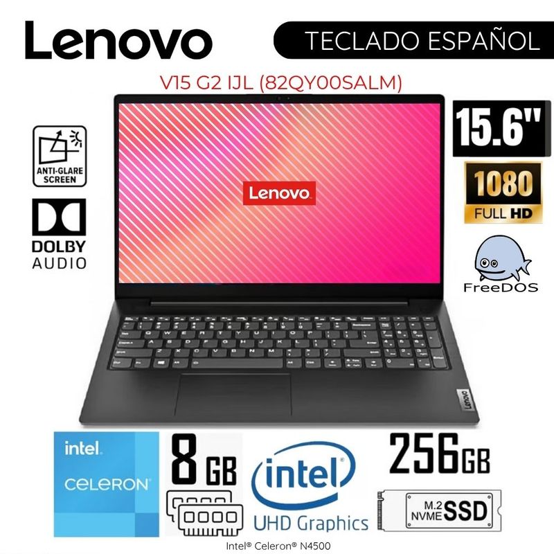 LENOVO - Laptop Lenovo V15 G2 IJL 15.6"   FHD Intel Celeron N4500 8GB RAM 256GB SSD 82QY00SALM - Negro