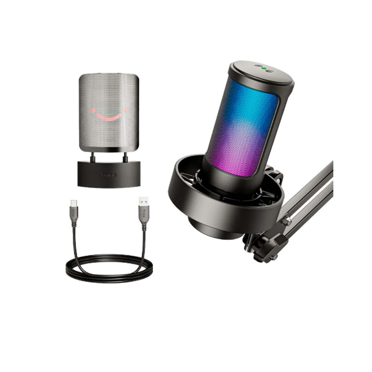 FIFINE - Micrófono Fifine A8T Condensador con Brazo USB C RGB Mute