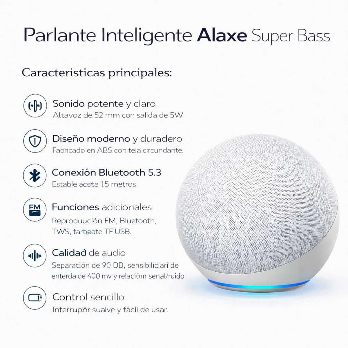GENERICO - Parlante Inteligente Alaxe Bluetooth Con Comando De Voz Blanco