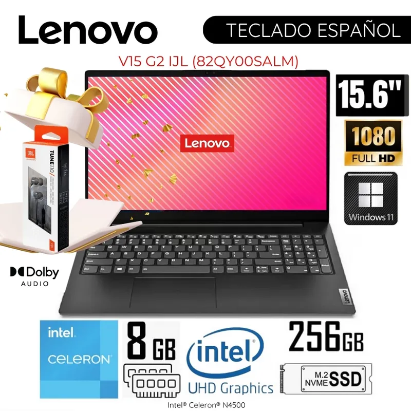 LENOVO - Laptop Lenovo V15 G2 IJL 15.6"   FHD Intel Celeron N4500 8GB RAM 256GB SSD 82QY00SALM + Regalo