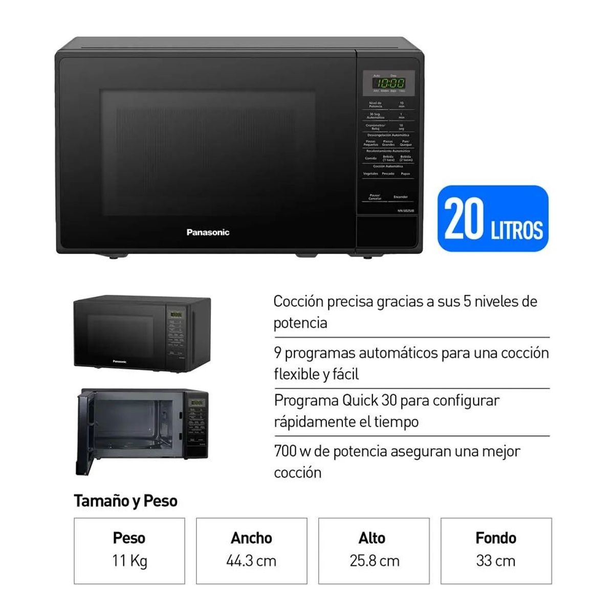 PANASONIC - Horno Miroondas PANASONIC 20L NN-SB25JBRPK Negro
