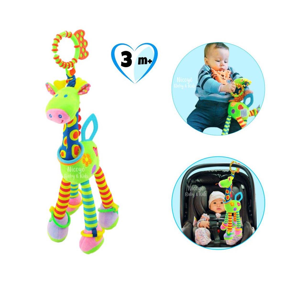 BABY - Jirafita Peluche Sensorial para Bebé con Colgador - VERDE