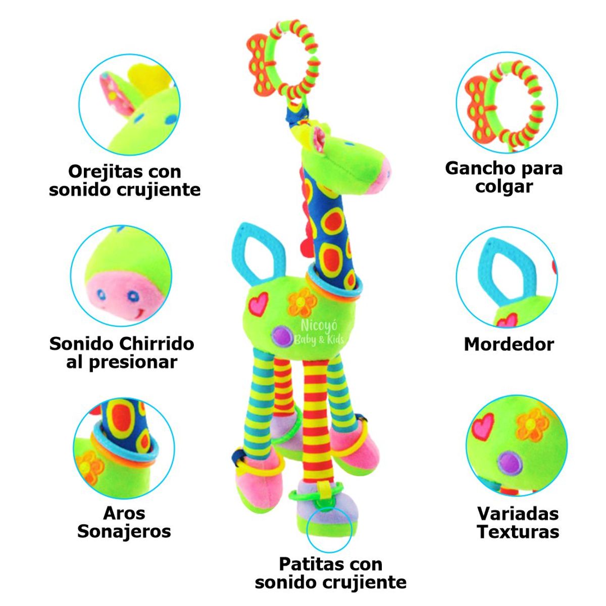 BABY - Jirafita Peluche Sensorial para Bebé con Colgador - VERDE