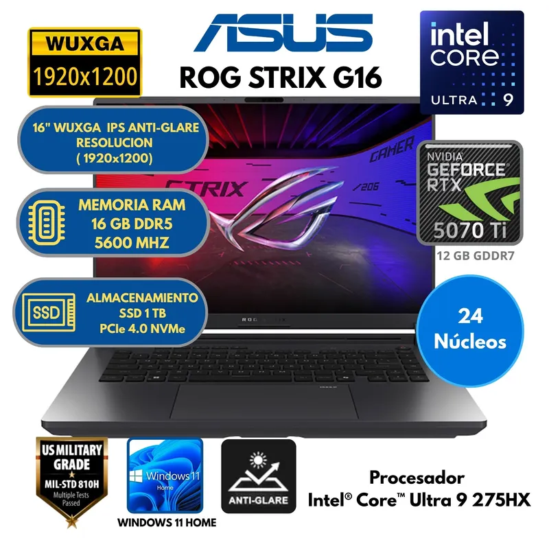 ASUS - Laptop ASUS ROG STRIX G16 INTEL CORE ULTRA 9 -RAM 16GB SSD 1 TB 16" WUXGA IPS Windows 11 HOME